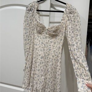 For love and Lemons Ivory Floral Puff-Sleeve Mini Dress